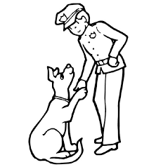 Coloring page dog greets policeman